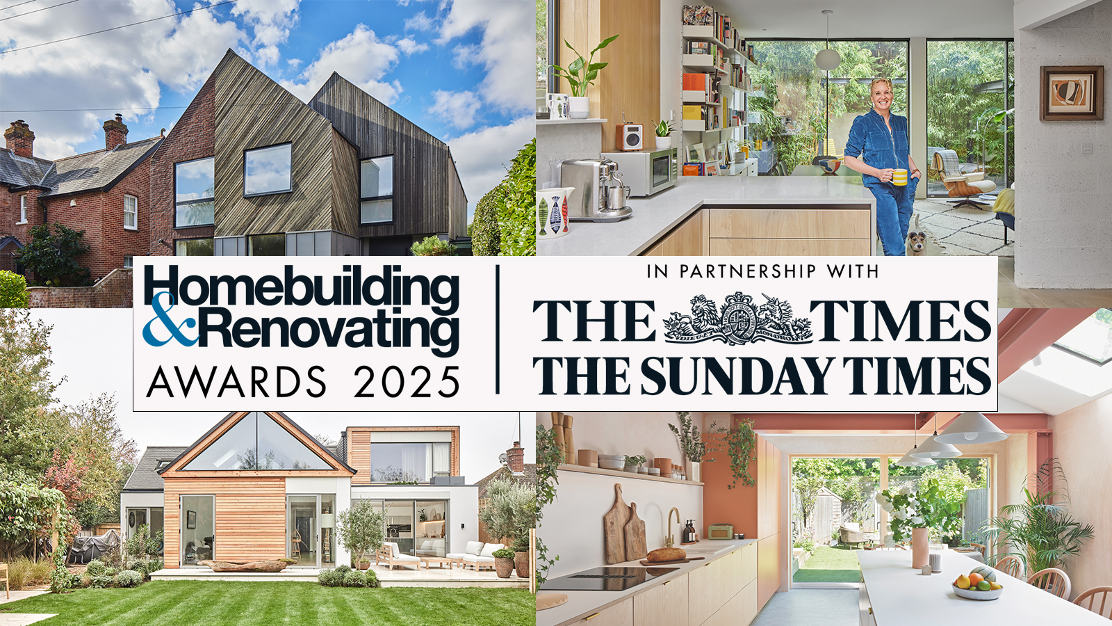 A collage of four newly renovated and self build homes which won awards in the 2024 homebuilding awards